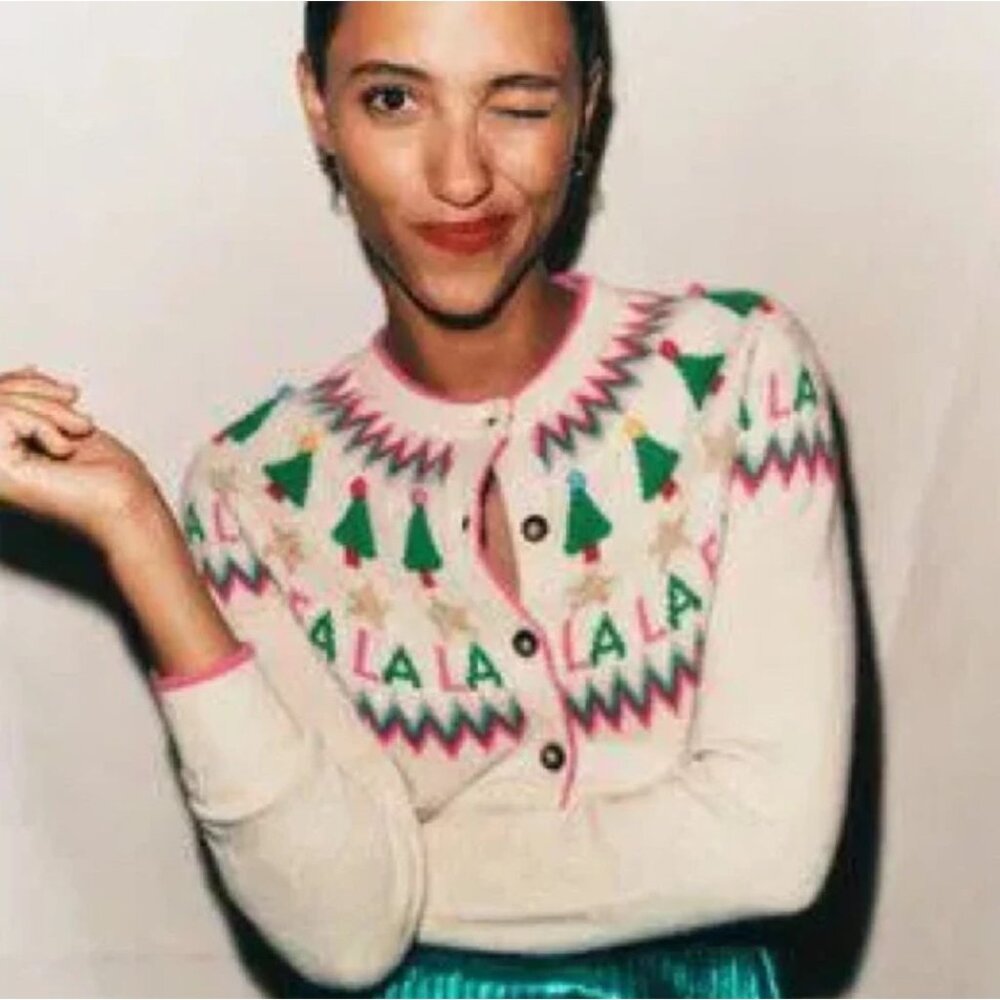 New Boden Edie Fair Isle Alpaca Blend Holiday Cardigan Sweater Cream S MSRP$150 - Picture 12 of 13